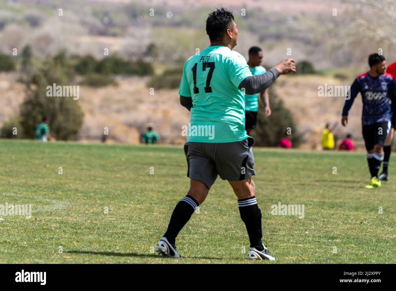 Playing soccer in Bernalillo, New Mexico Stock Photo