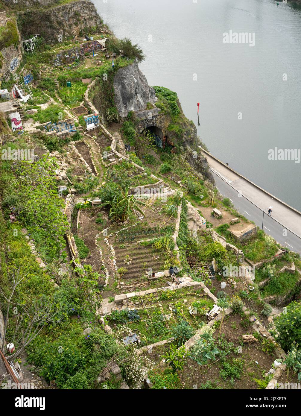 Porto, Portugal. March 2022.  the vegetable gardens perched on the banks of the Douro River in the city center Stock Photo