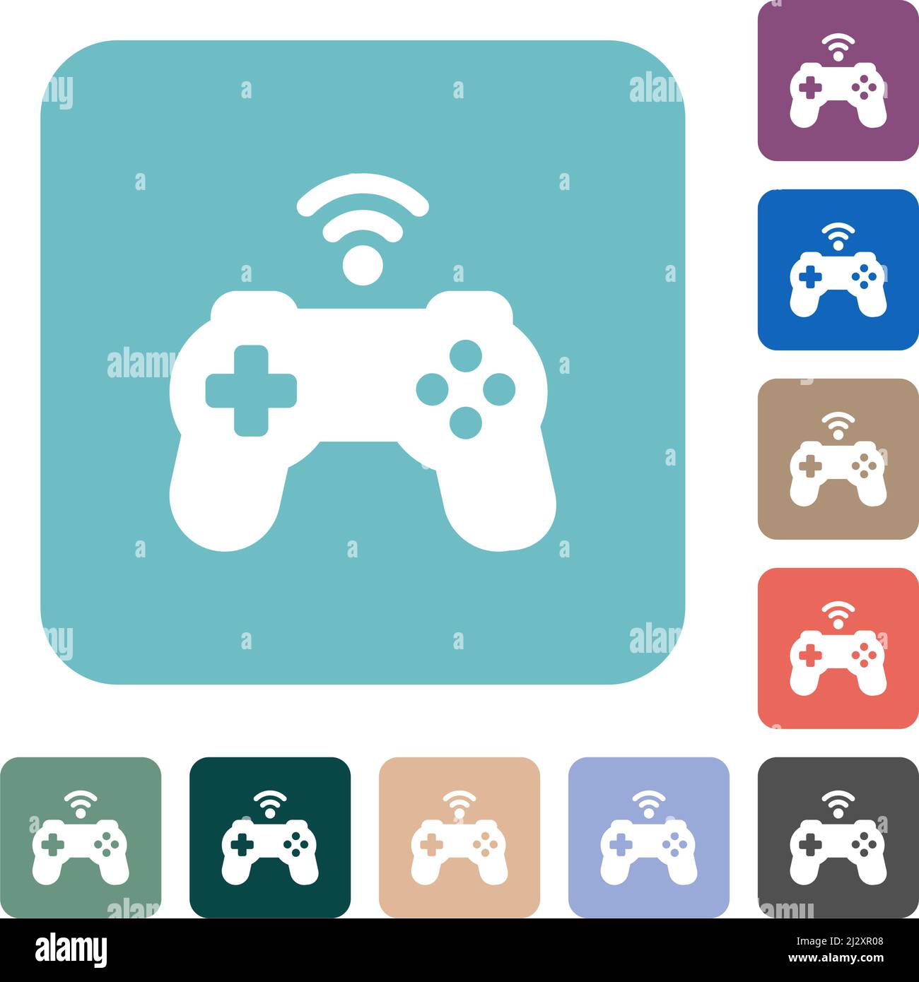 Wireless game controller solid white flat icons on color rounded square backgrounds Stock Vector