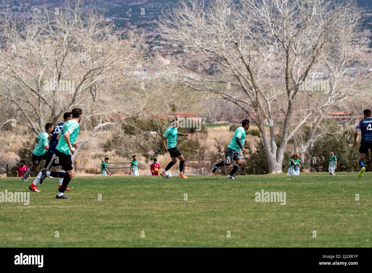 Playing soccer in Bernalillo, New Mexico Stock Photo