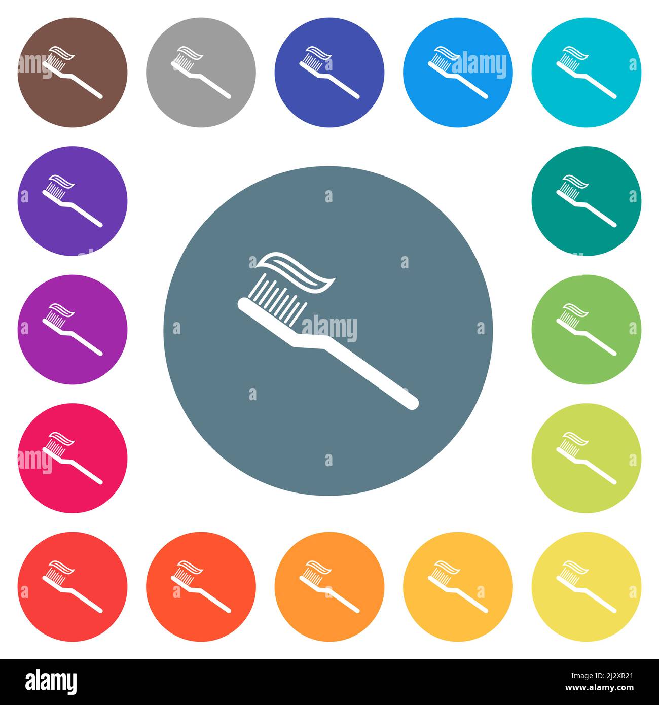 Toothbrush with toothpaste flat white icons on round color backgrounds ...
