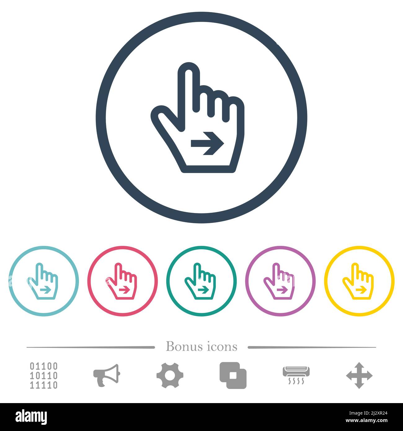 Hand cursor right outline flat color icons in round outlines. 6 bonus ...