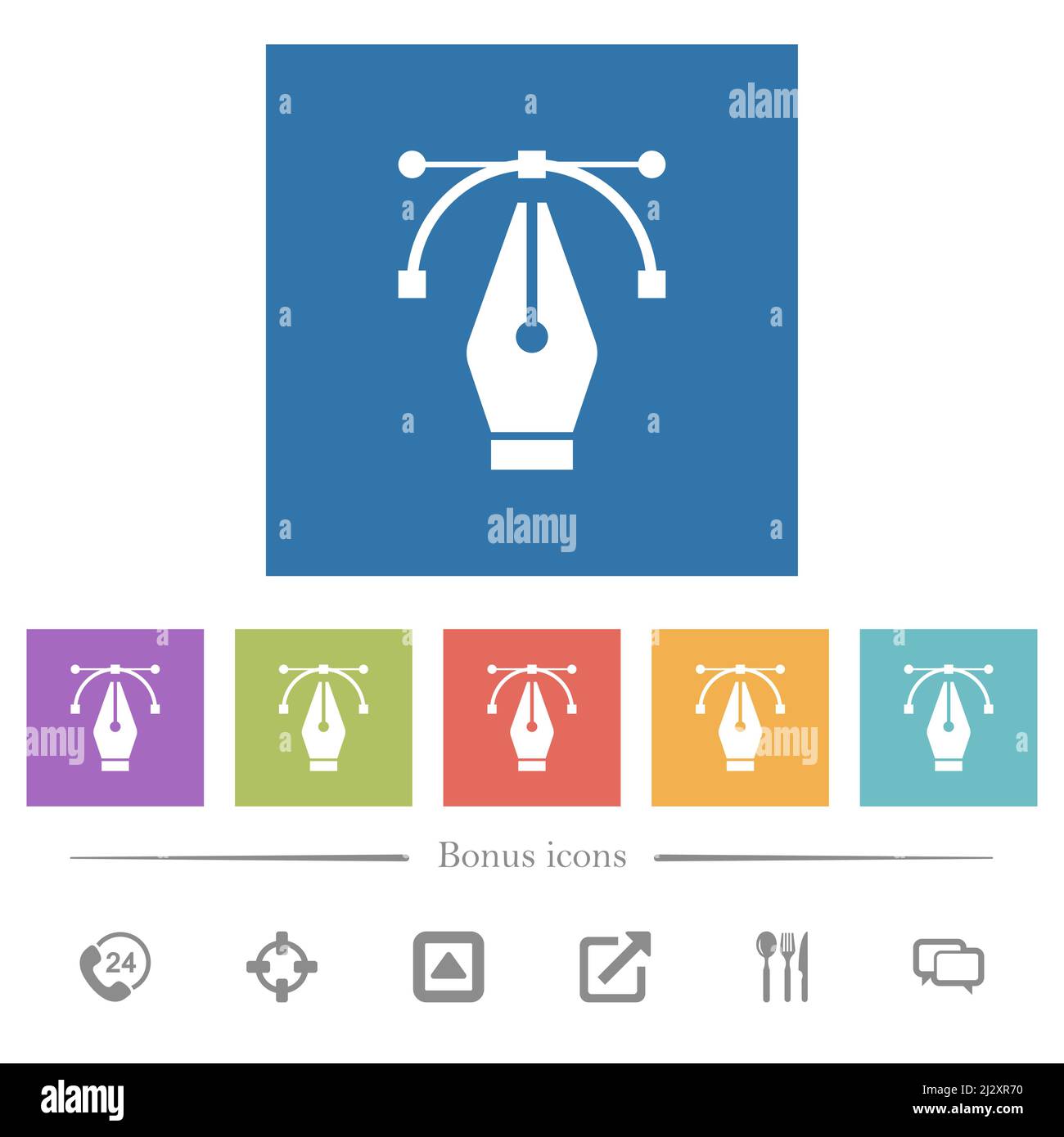 Editing vector curve with pen tool flat white icons in square ...