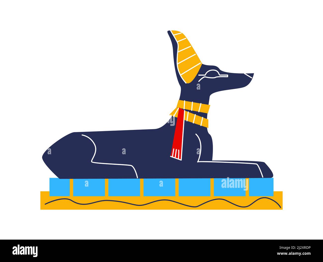 Ancient Egypt wall art or mural element cartoon vector. Monumental painting Egyptian culture symbols, ancient god Anubis, animal dog figure, isolated Stock Vector