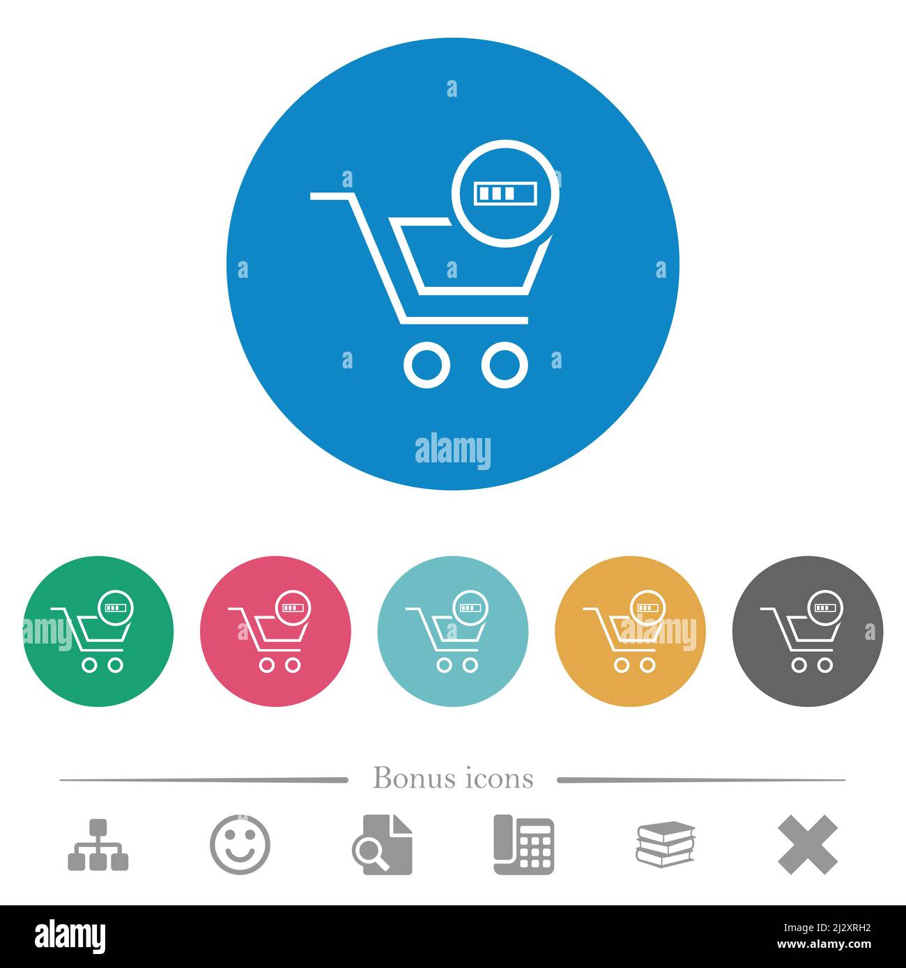 Cart processing outline flat white icons on round color backgrounds. 6 ...