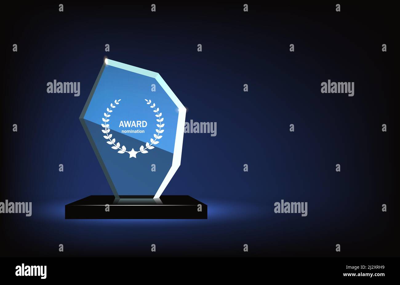Glass trophy award shining with light. Realistic prize for winner in