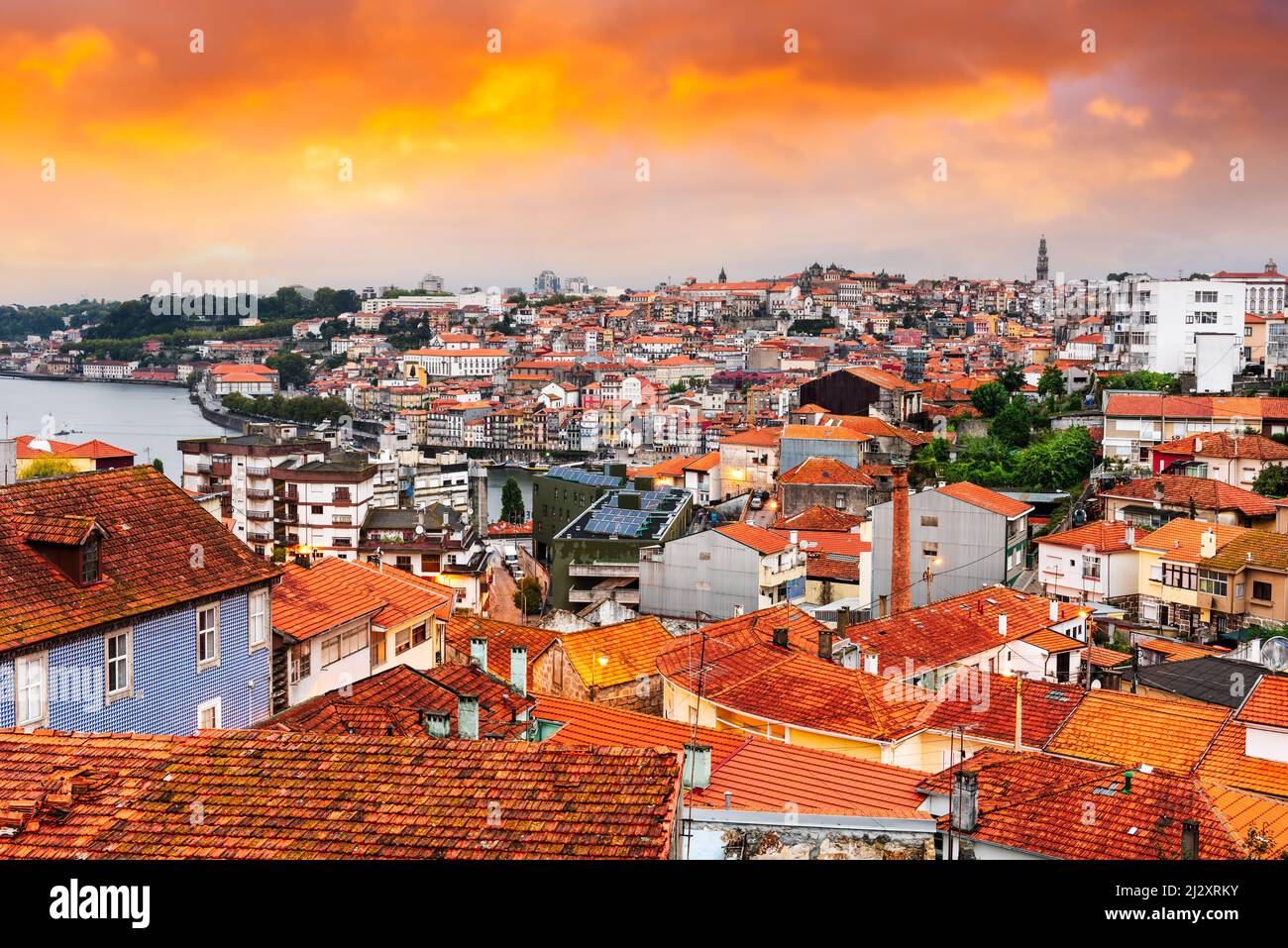Porto, Portugal old town cityscape and skyline at twilight. Stock Photo