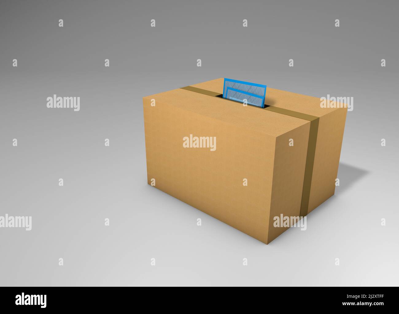 3D rendering of cardboard box as an urn for inserting ballot papers for voters for election day Stock Photo