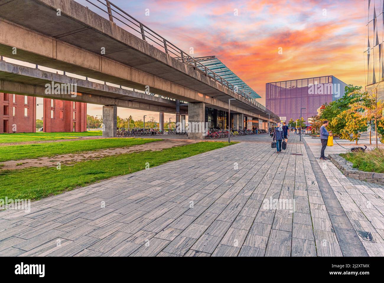 Road near DR Byen metro station in Ørestad - developing city area in Copenhagen, Denmark Stock Photo