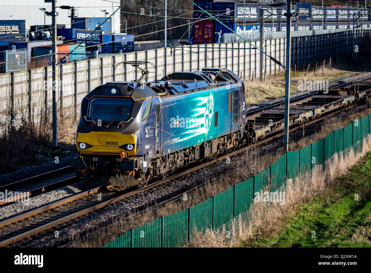 Direct Rail Services Class 88 88005 "Minerva" passing DIRECT in the