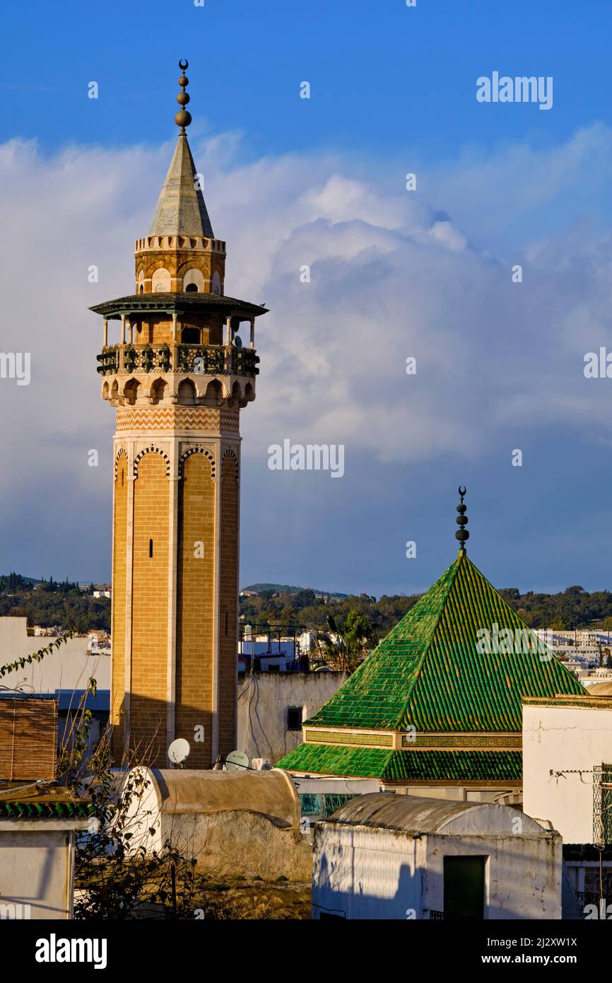 Tunisia, Tunis, Medina listed as World Heritage by Unesco, minaret of the Hammouda Pasha mosque Stock Photo