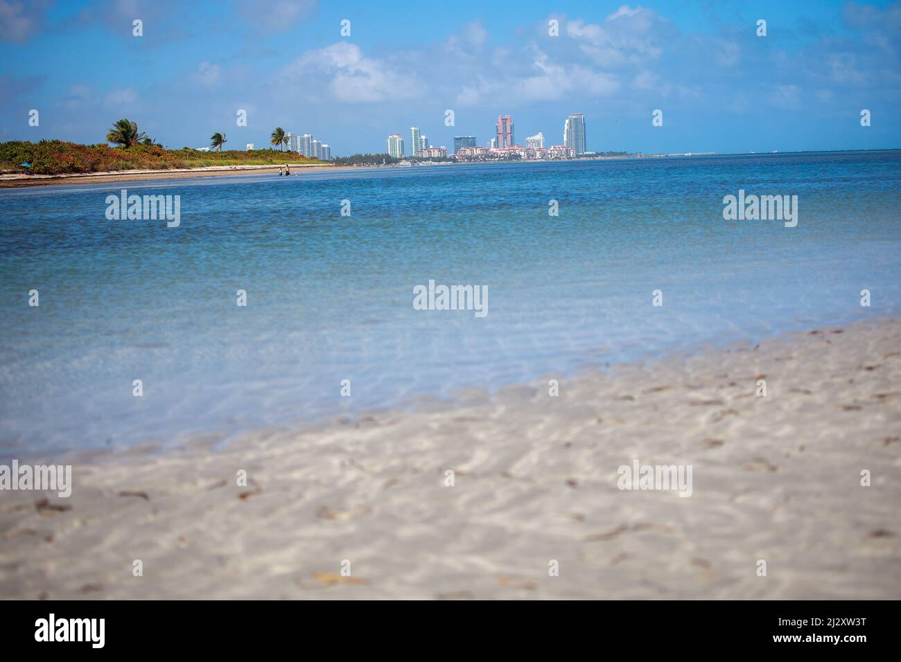 A beautiful view of the calm ocean gleaming under the cloudy blue sky ...