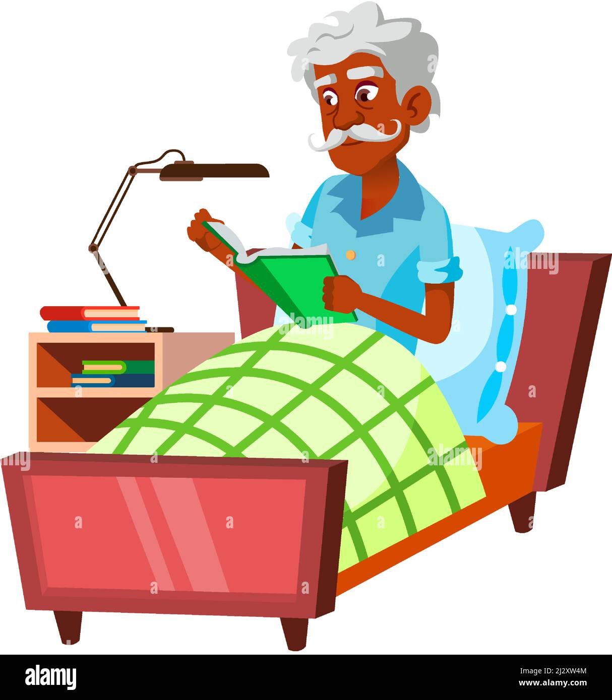 Old Man Reading Book In Bedroom Bedtime Vector Stock Vector