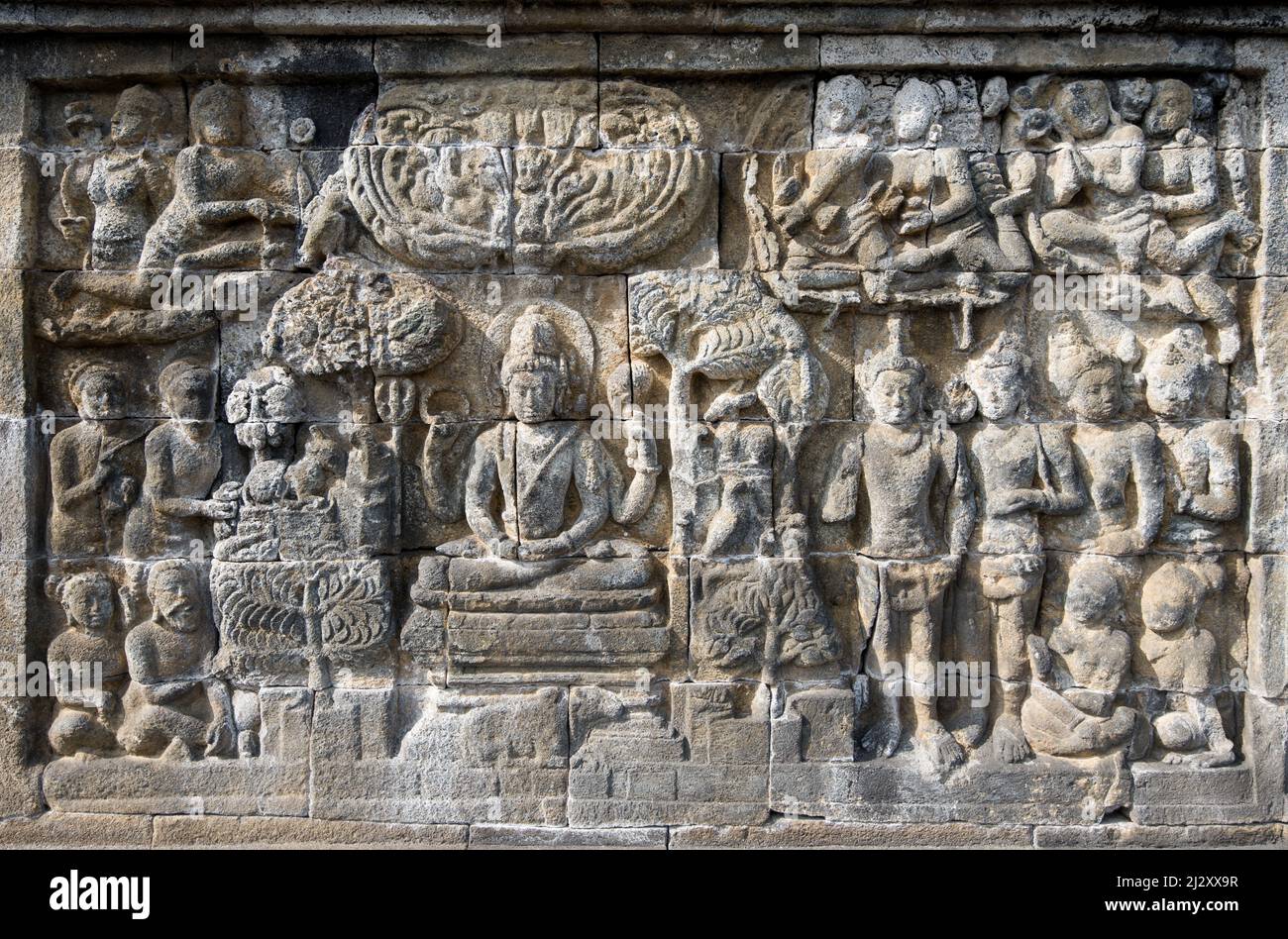 Detail of Buddhist carved relief in Borobudur temple - Java, Indonesia ...