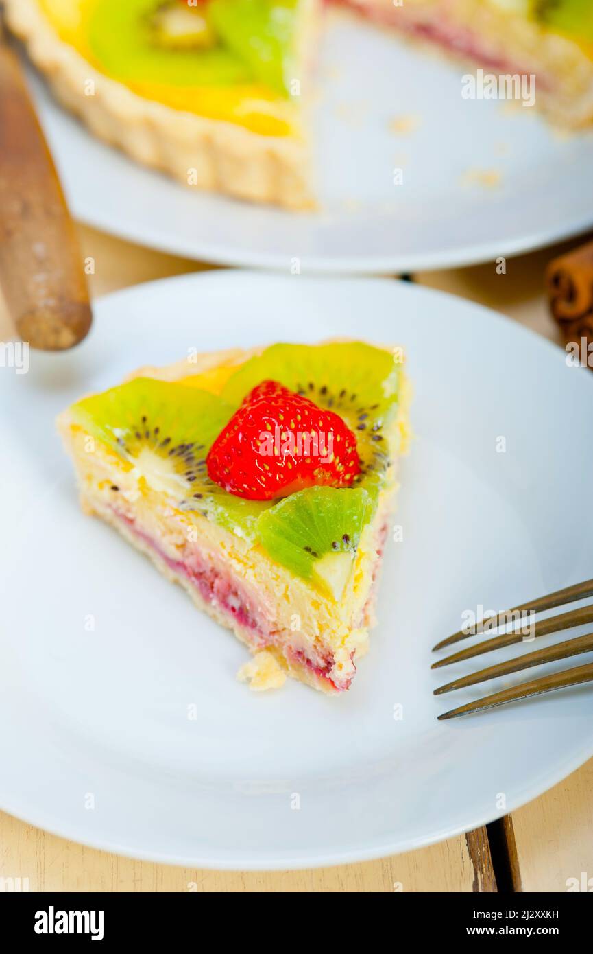 kiwi and strawberry pie tart with lemon custard cream and spices Stock Photo Alamy