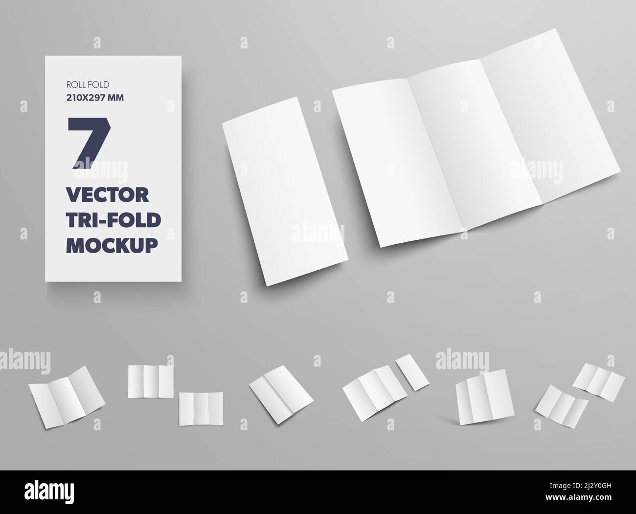 Vector standard booklet template isolated on gray background, front and back view, for presentation of design and pattern. Mockup of empty open, close Stock Vector