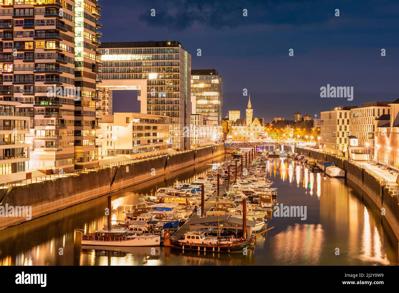 Kranhäuser, marina and former port authority, Rheinauhafen, Cologne, North Rhine-Westphalia, Germany, Europe Stock Photo