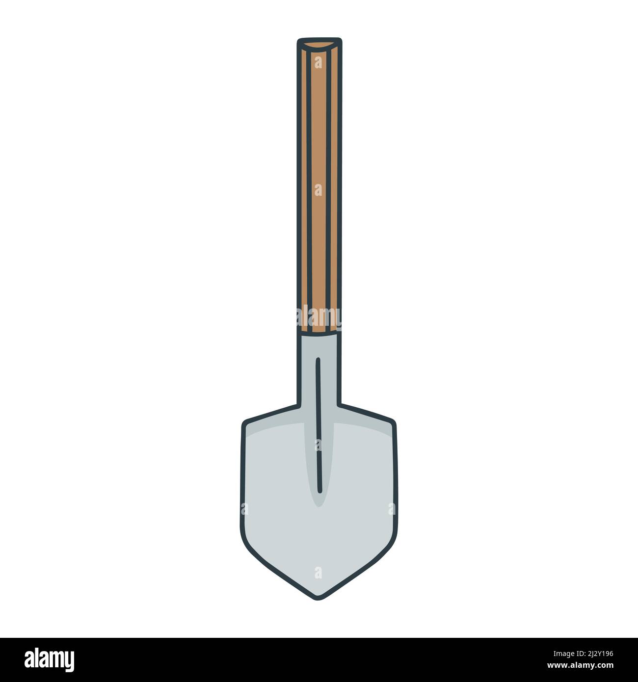 Shovel doodle style isolated vector illustration. Garden and construction equipment. Metal tool with wooden handle cartoon Stock Vector