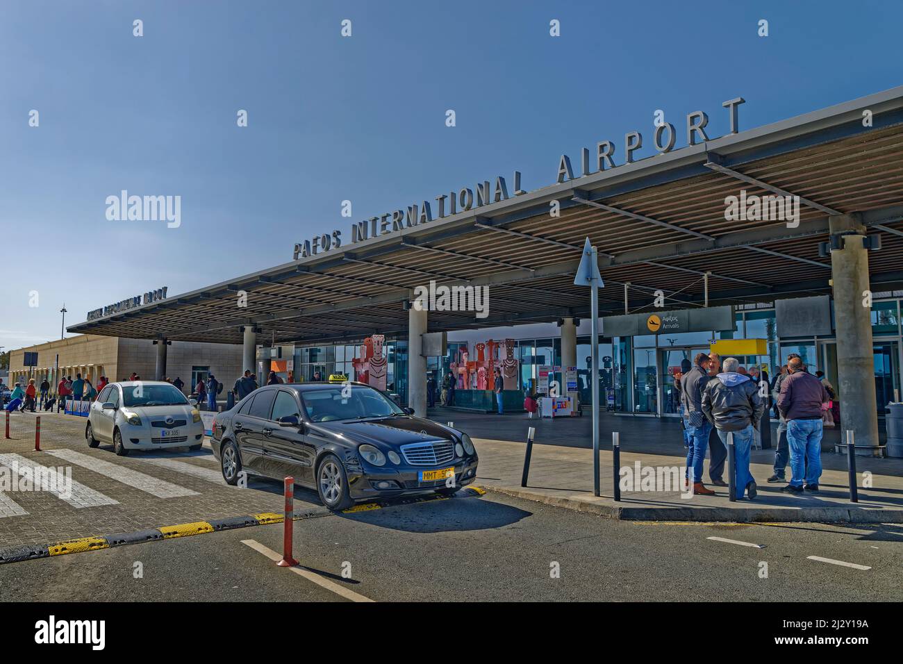 Exterior of Paphos Airport departures in west Cyprus. Stock Photo