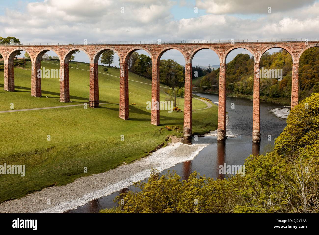 Leaderfoot Viaduct crosses the River Tweed, Borders, Scotland, UK Stock Photo
