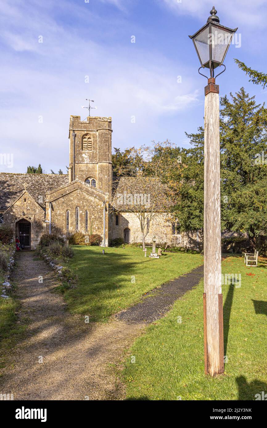 St Andrews church (dating back to the 12th century) in the Cotswold village of Sevenhampton, Gloucestershire, England UK Stock Photo