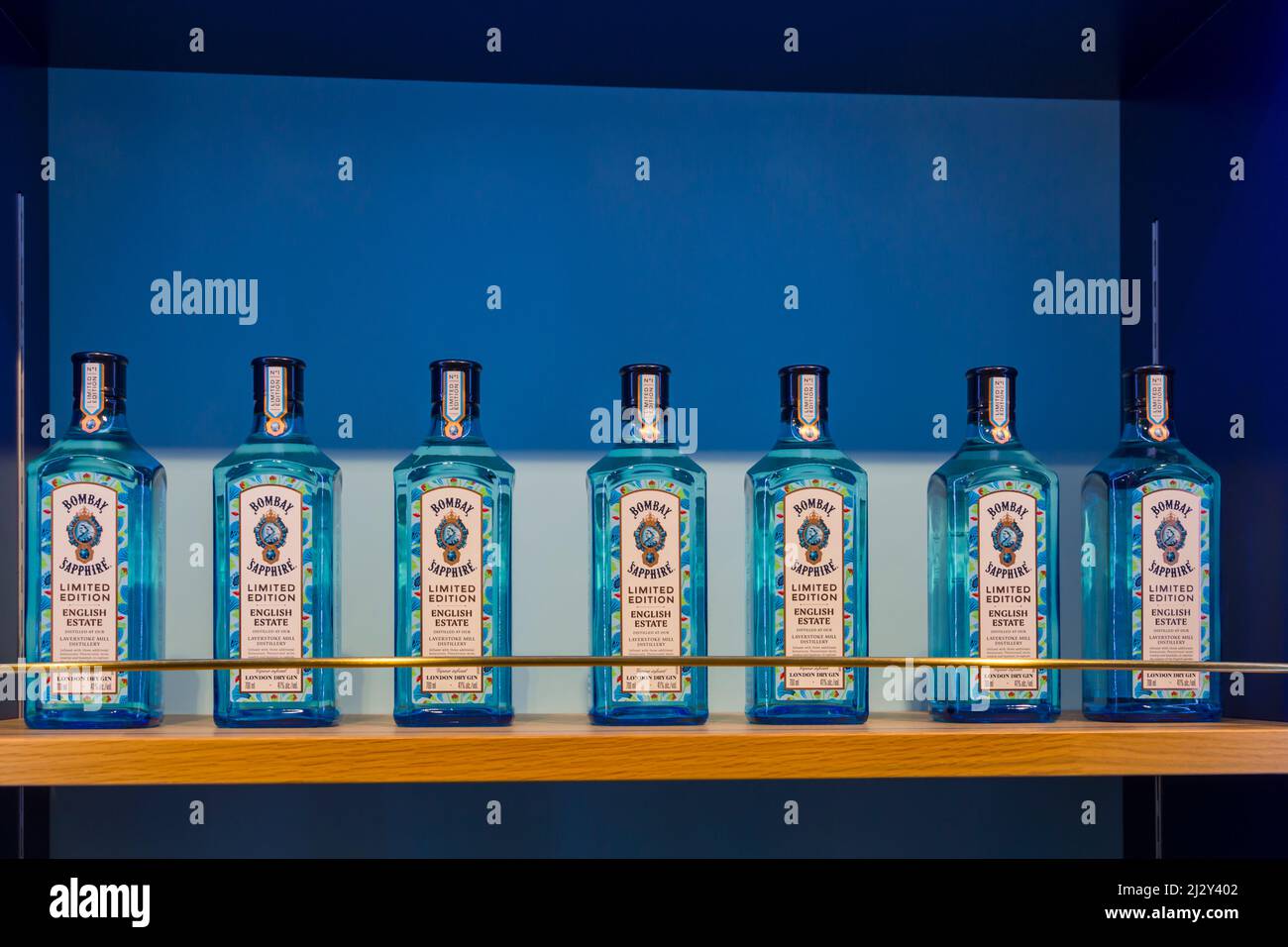 Bottles of bombay sapphire english estate gin hires stock photography