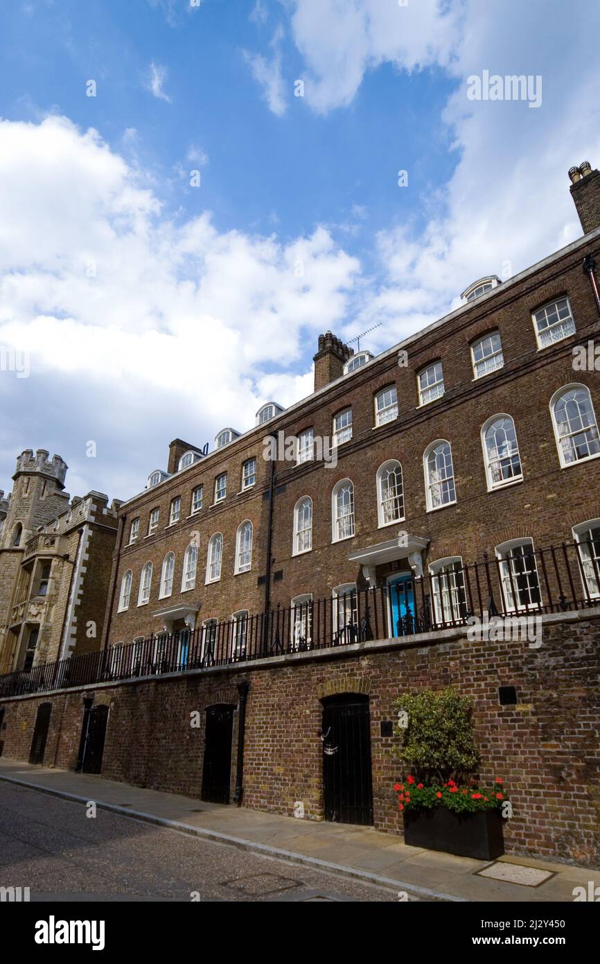 London town houses. A low angle view of traditional Georgian London townhouses. Stock Photo