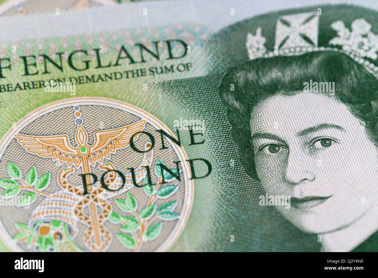 Old £1 (one pound) note. Close detail of the old UK sterling £1 note