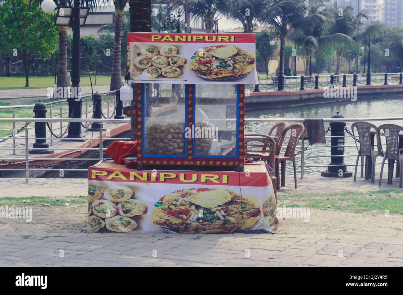 A Pani Puri or golgappa street food stall inside Eco tourism park Kolkata India South Asia March 22, 2022 Stock Photo