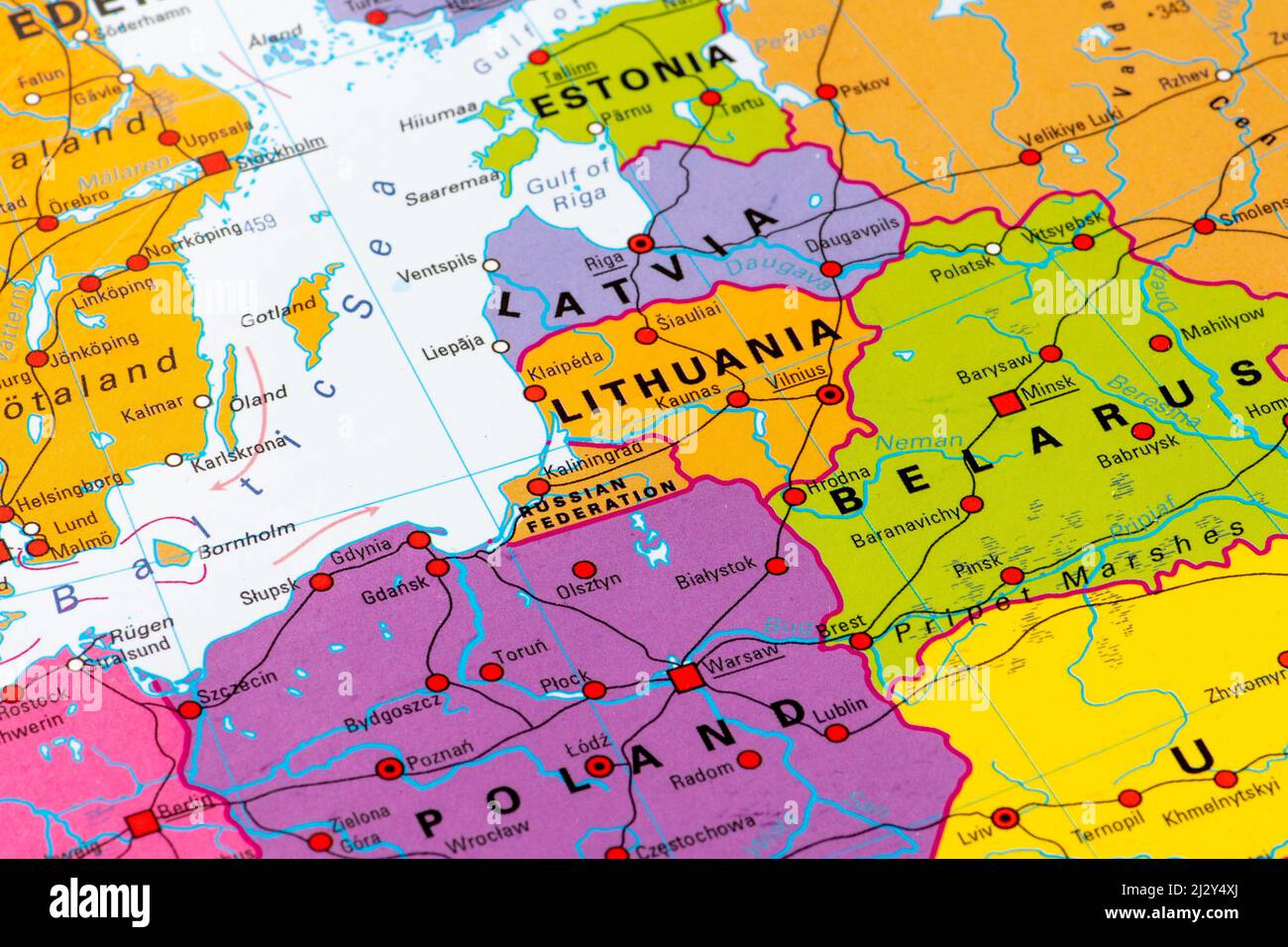 Map of Kaliningrad region or oblast, Russia, Russia Federation, with Poland, Ukraine, Belarus, Lithuania, Latvia and Estonia Stock Photo