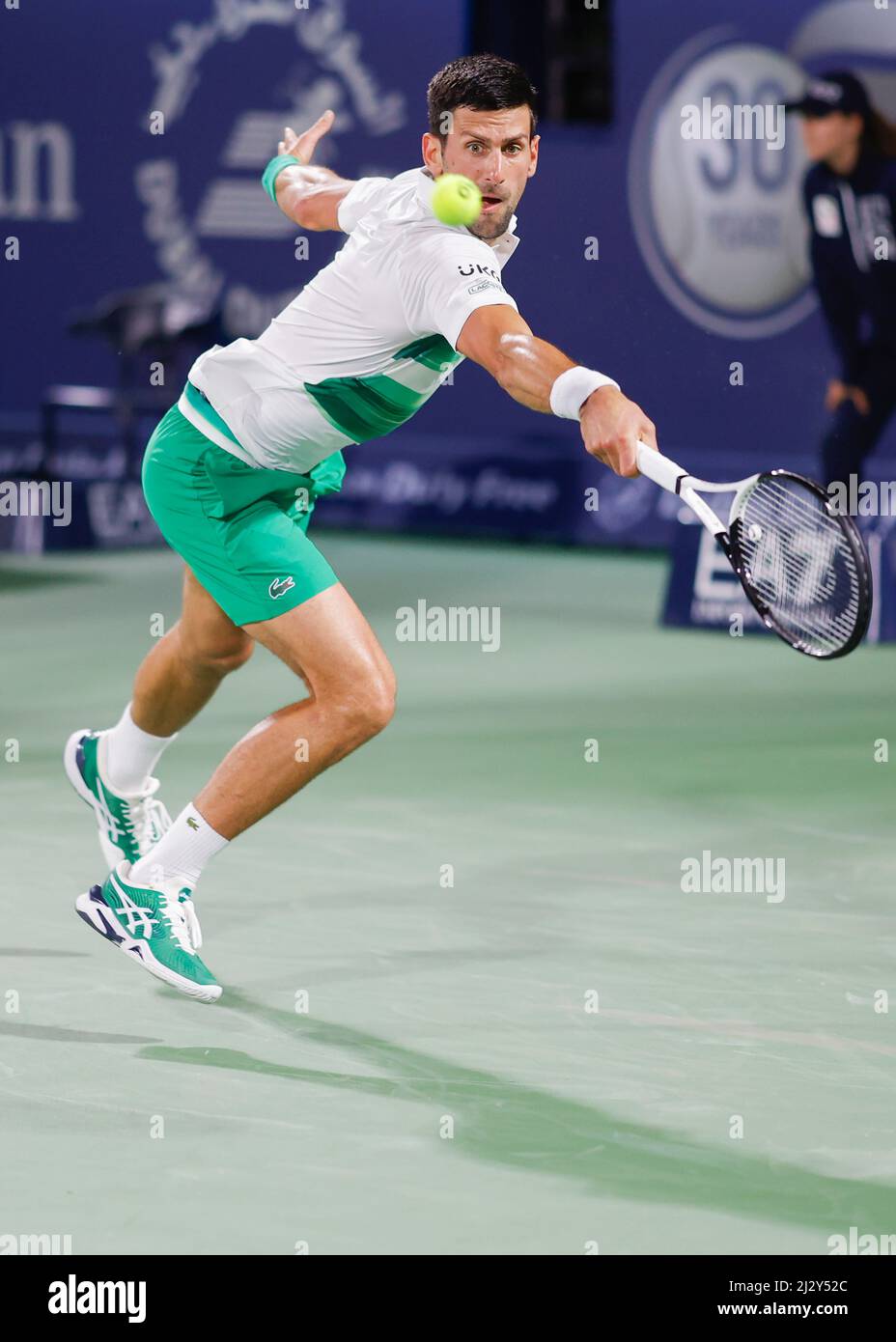 Serbian tennis player Novak Djokovic playing backhand return shot at ...