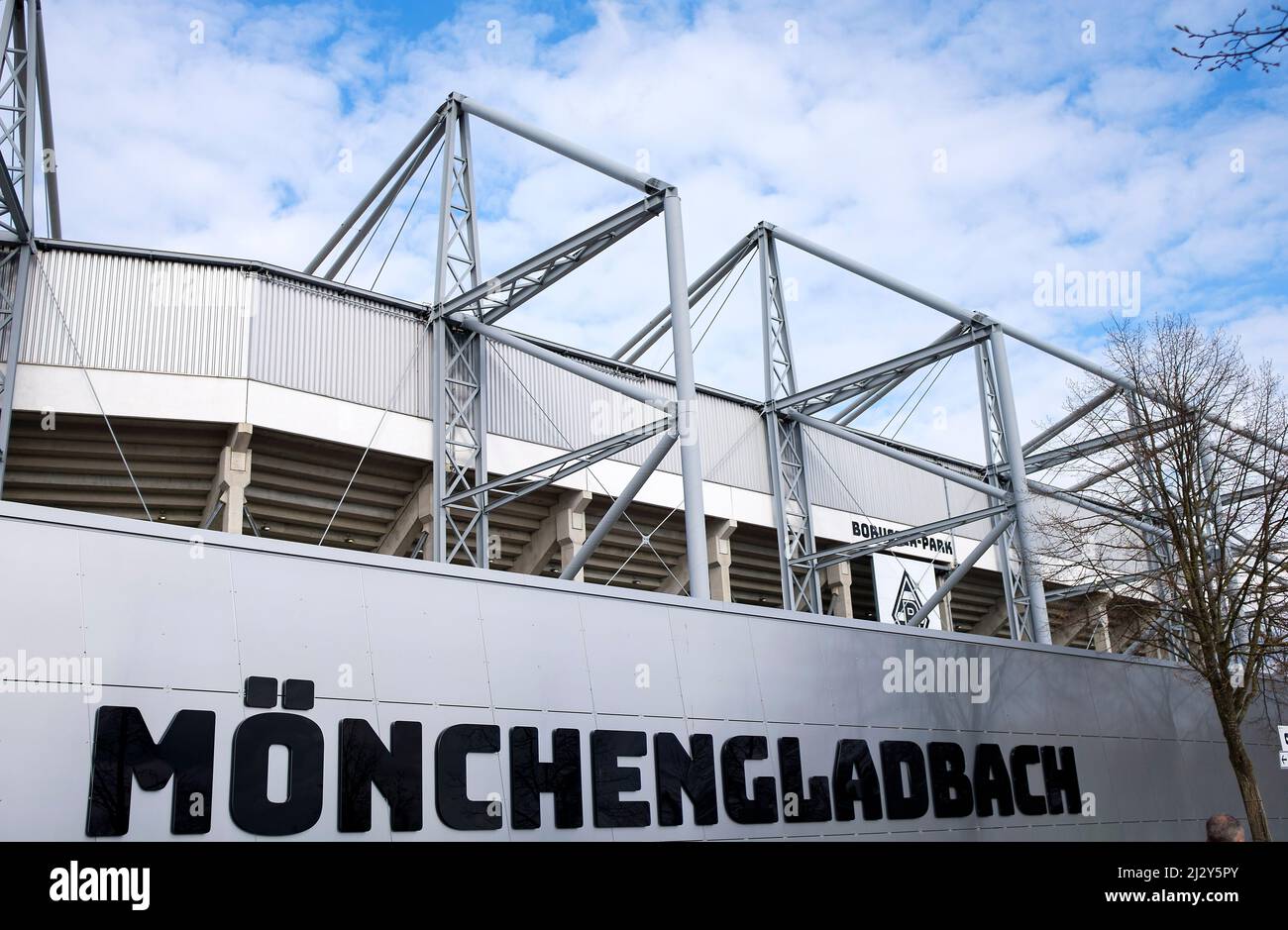 Feature, Stadium Borussia Park, exterior view, soccer 1st Bundesliga, 28th matchday, Borussia Monchengladbach (MG) - FSV FSV FSV Mainz 05 (MZ) 1: 1, on April 3rd, 2022 in Borussia Monchengladbach/ Germany. #DFL regulations prohibit any use of photographs as image sequences and/or quasi-video # Â Stock Photo