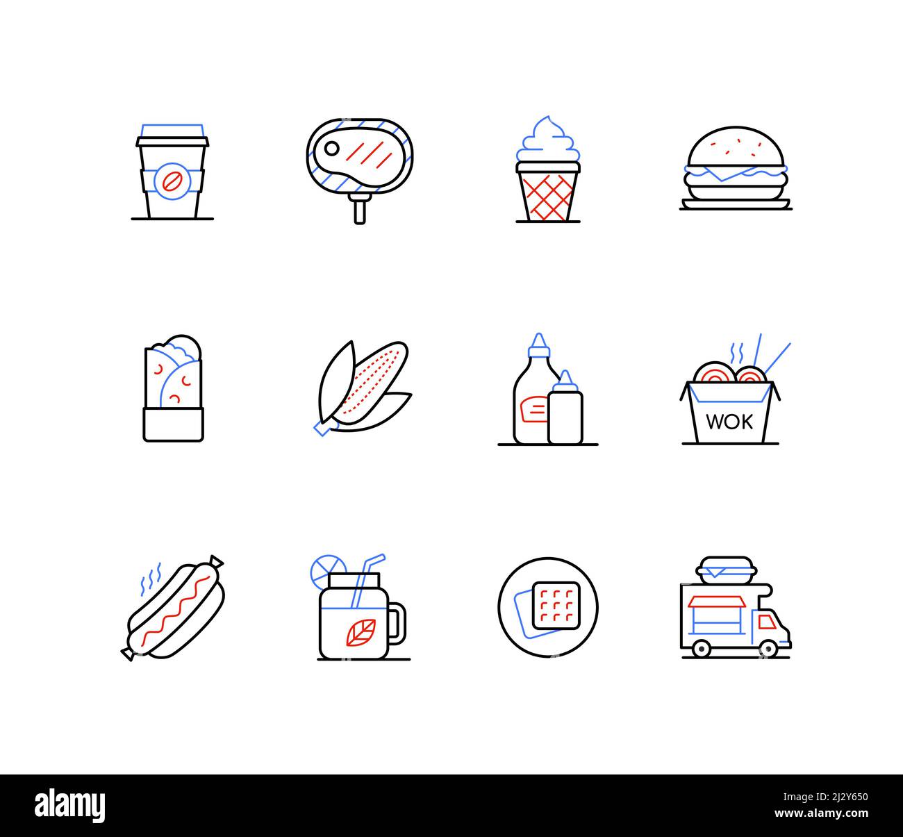 Takeaway food and menu - line design style icons Stock Vector Image ...