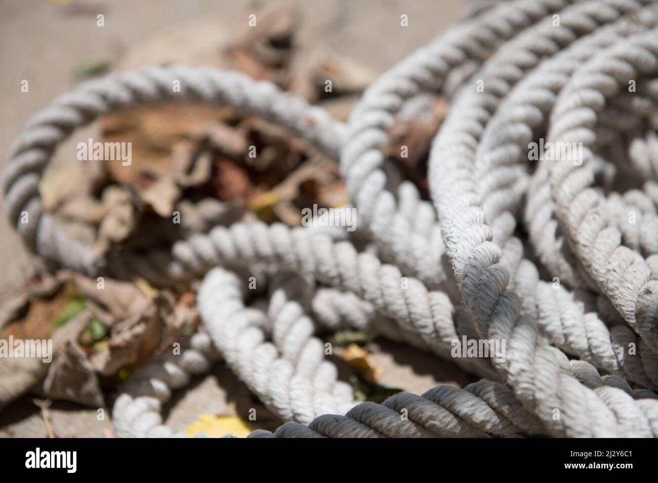 Closeup shot of a tight white rope in Juan Lacaze, Uruguay Stock Photo