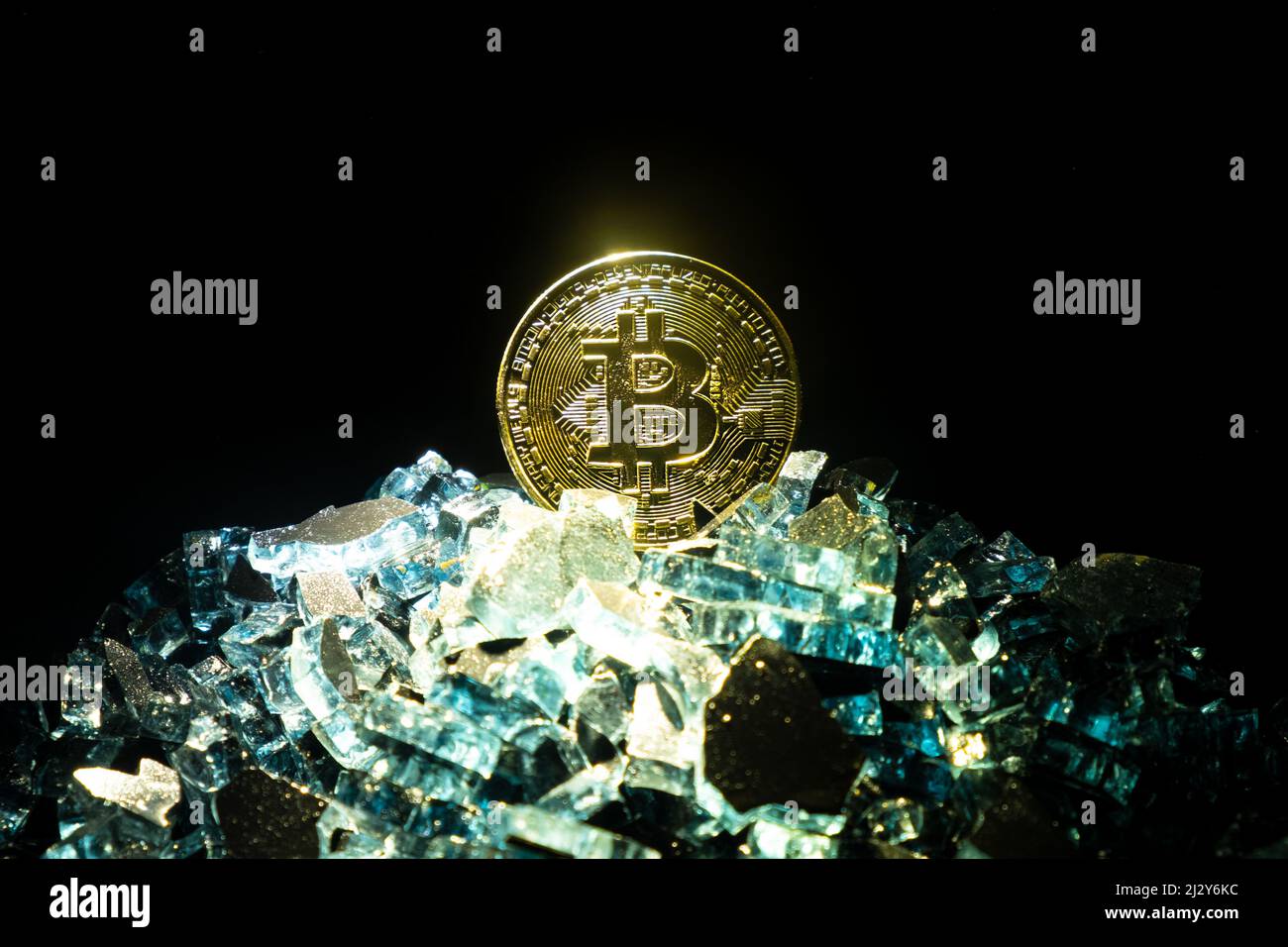 bitcoin coin on top, cryptocurrency btc pyramid. Stock Photo