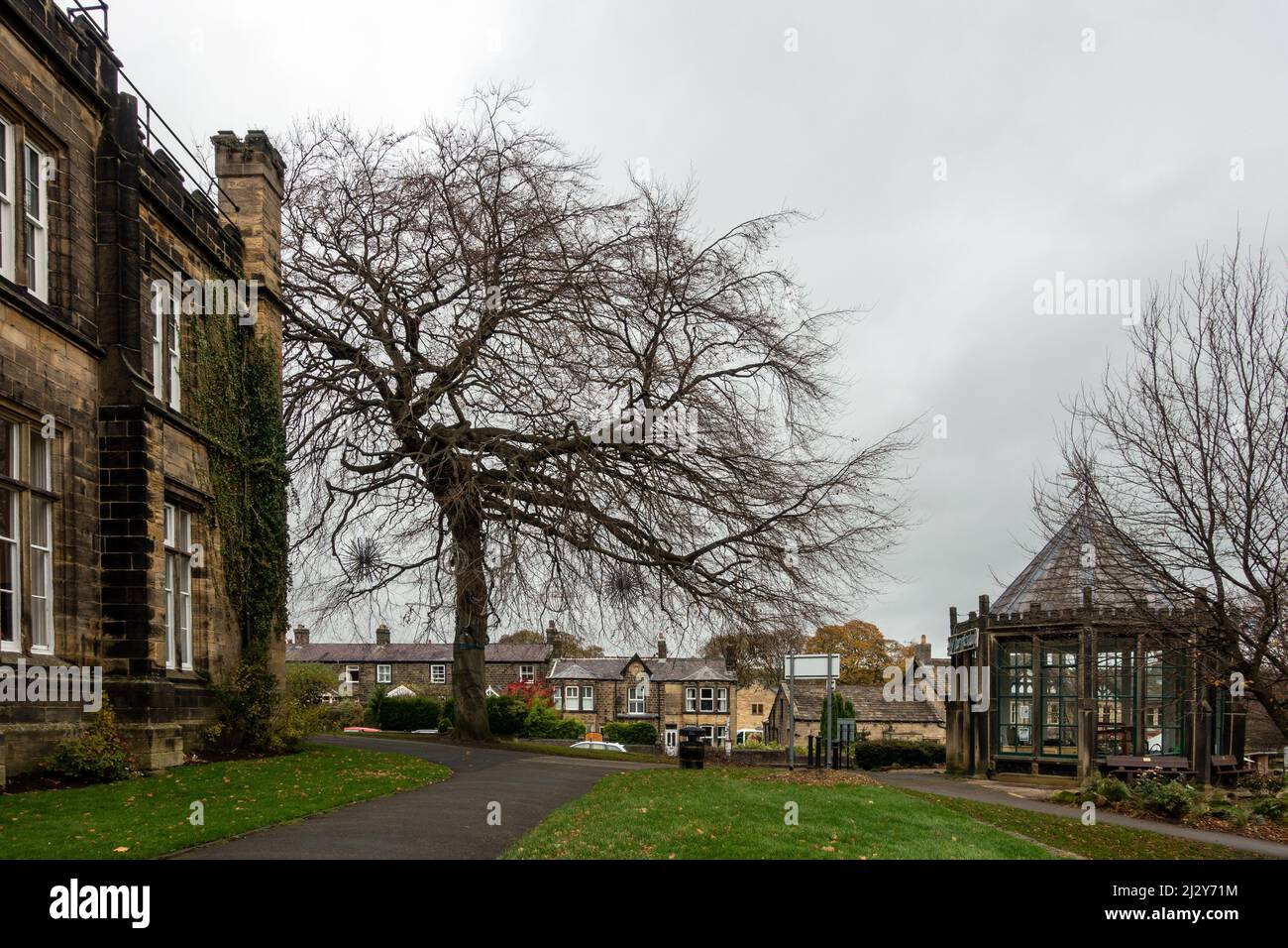 BurleyinWharfedale village centre with old Yorkshire stone building