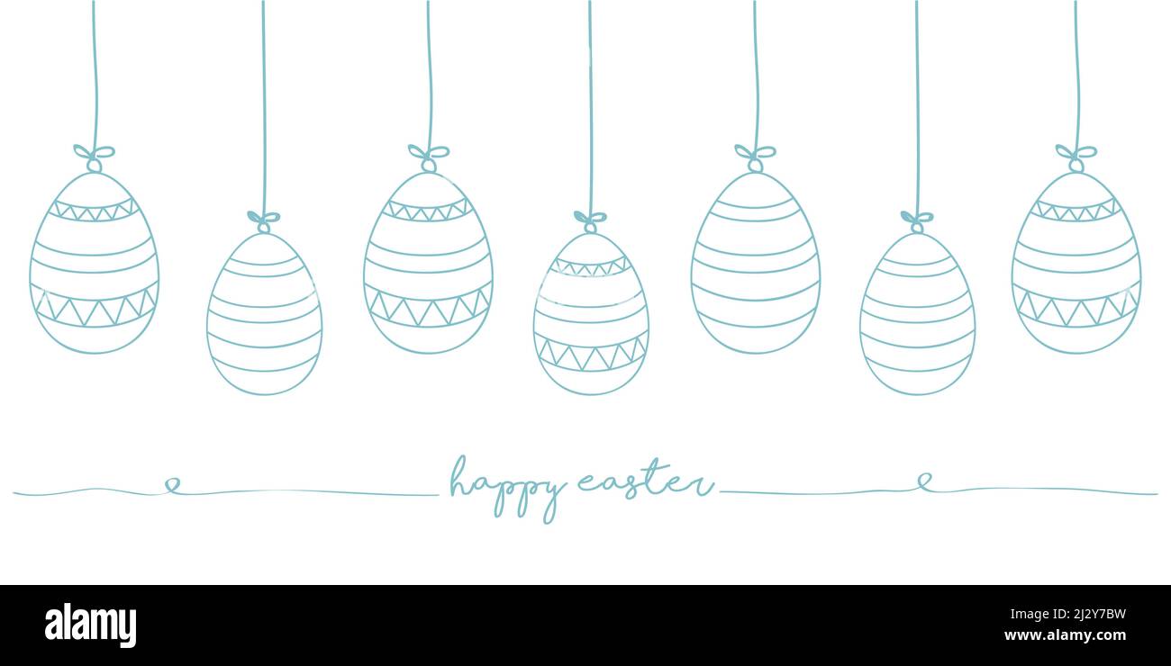 happy easter holiday banner design with hanging pattern eggs Stock Vector