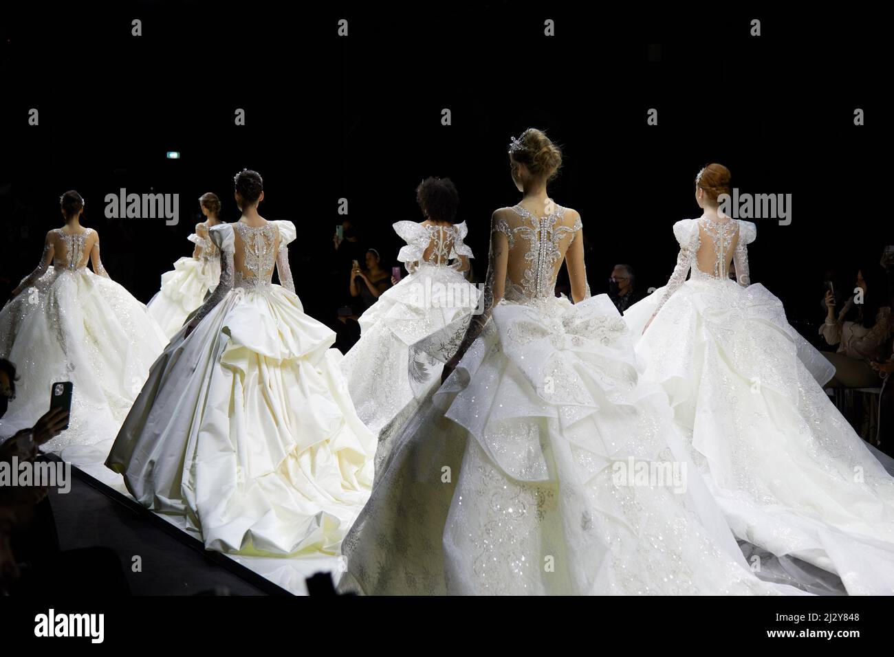 MILAN, ITALY - APRIL 3, 2022: Julia Kontogruni fashion show, model on the  catwalk during Milan Bridal Week, Si Sposaitalia Collezioni Stock Photo -  Alamy