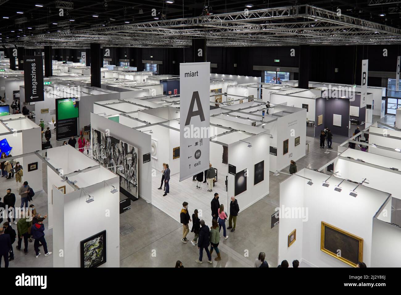 MILAN, ITALY - APRIL 03: Miart 2022, people and art collectors at contemporary art fair in Milan, view from above Stock Photo