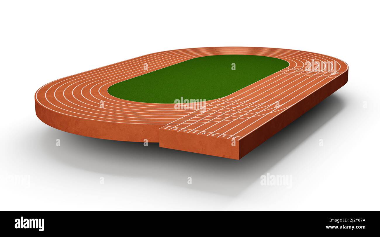 The Running track on stadium with lane and numbers 3D crosssection
