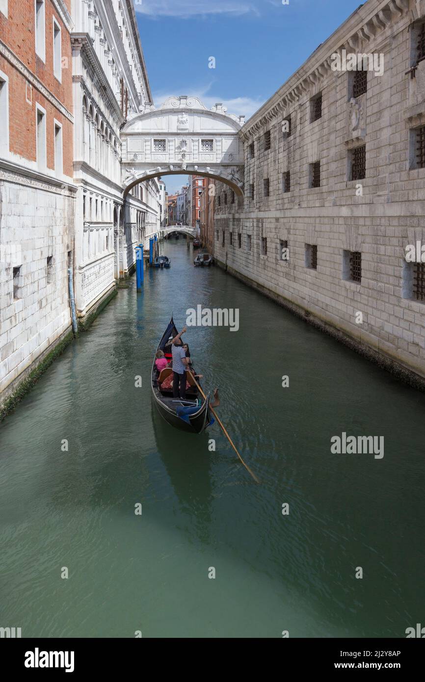 Gondola near sighs bridge, Venice, Italy Stock Photo