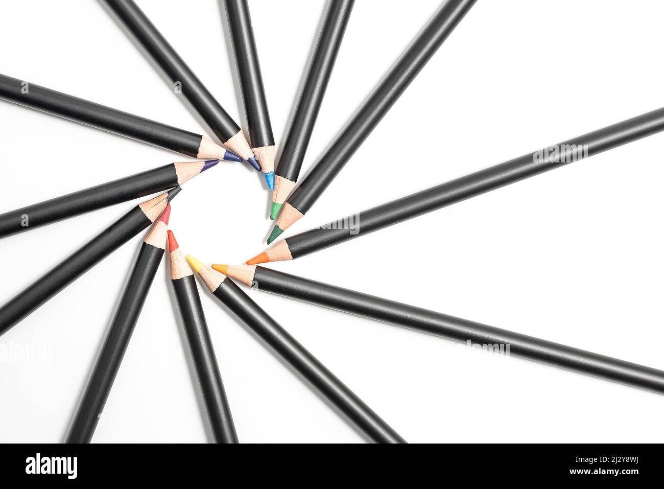 Color wheel or color theory concept with colored pencils. Colored