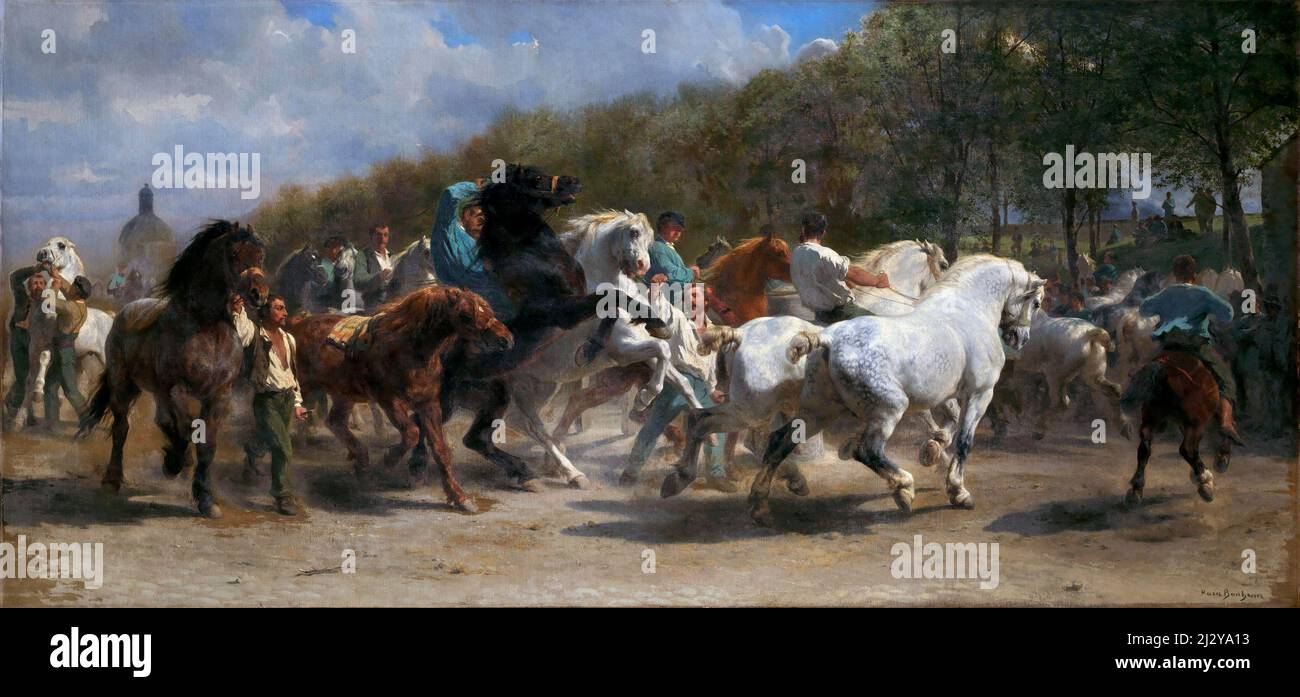 Rosa Bonheur. Painting entitled “The Horse Fair” by Rosa Bonheur (Marie-Rosalie Bonheur: 1822-1899), oil on canvas, 1855 Stock Photo