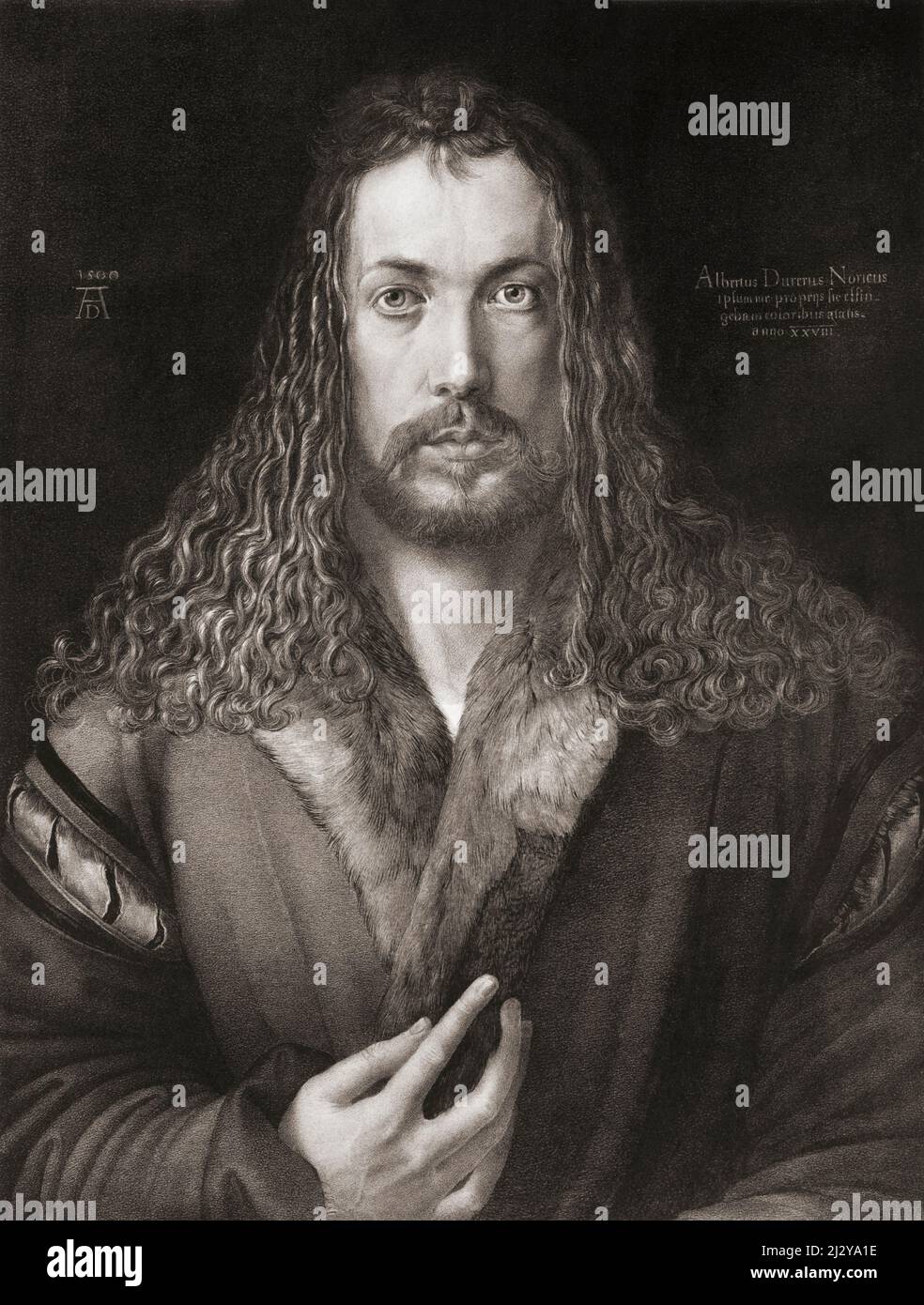 Albrecht Durer, 1471 - 1528.  After a self portrait by Durer at age 28.  Engraved by Johann Woelfle. Stock Photo