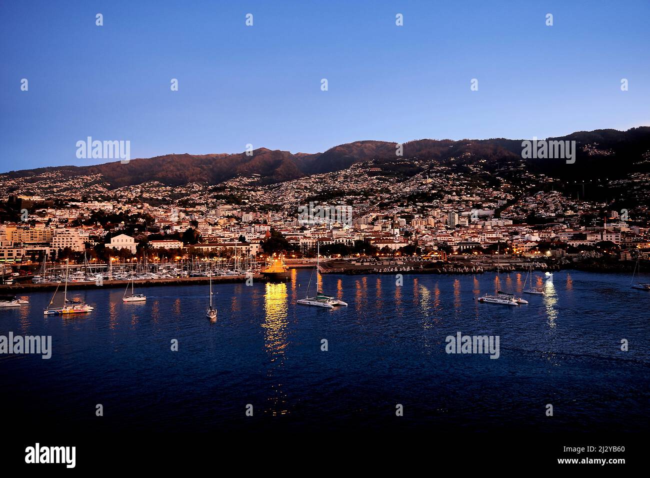 View from the harbor to the early morning Funchal, Portugal, Europe Stock Photo