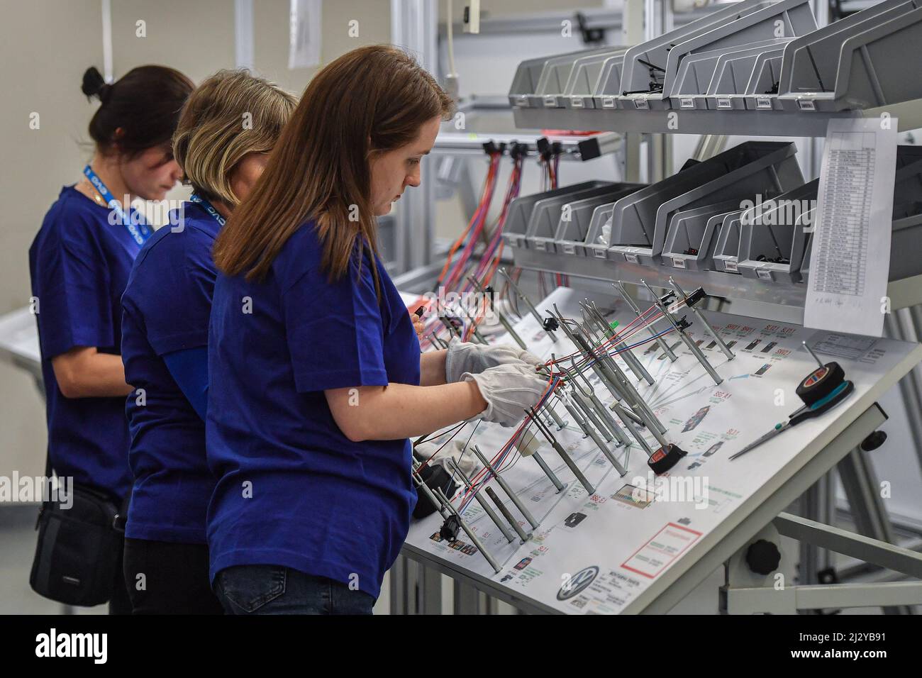 Skoda Auto, Mlada Boleslav. 4th Apr, 2022. Production of wire harnesses