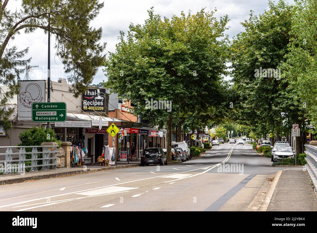 Looking down Argyle Street, the main street of Picton, New South Wales, on a summer day Stock Photo