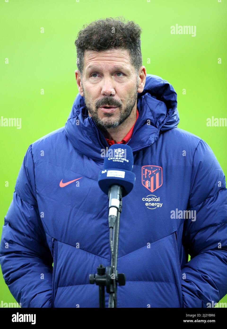 Atletico Madrid manager Diego Simeone during a press conference at the