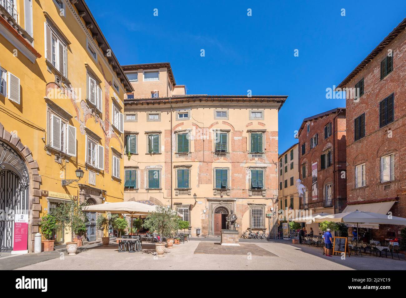 Puccini Museum with Puccini statue in Lucca, Province of Lucca, Toscana, Italy Stock Photo