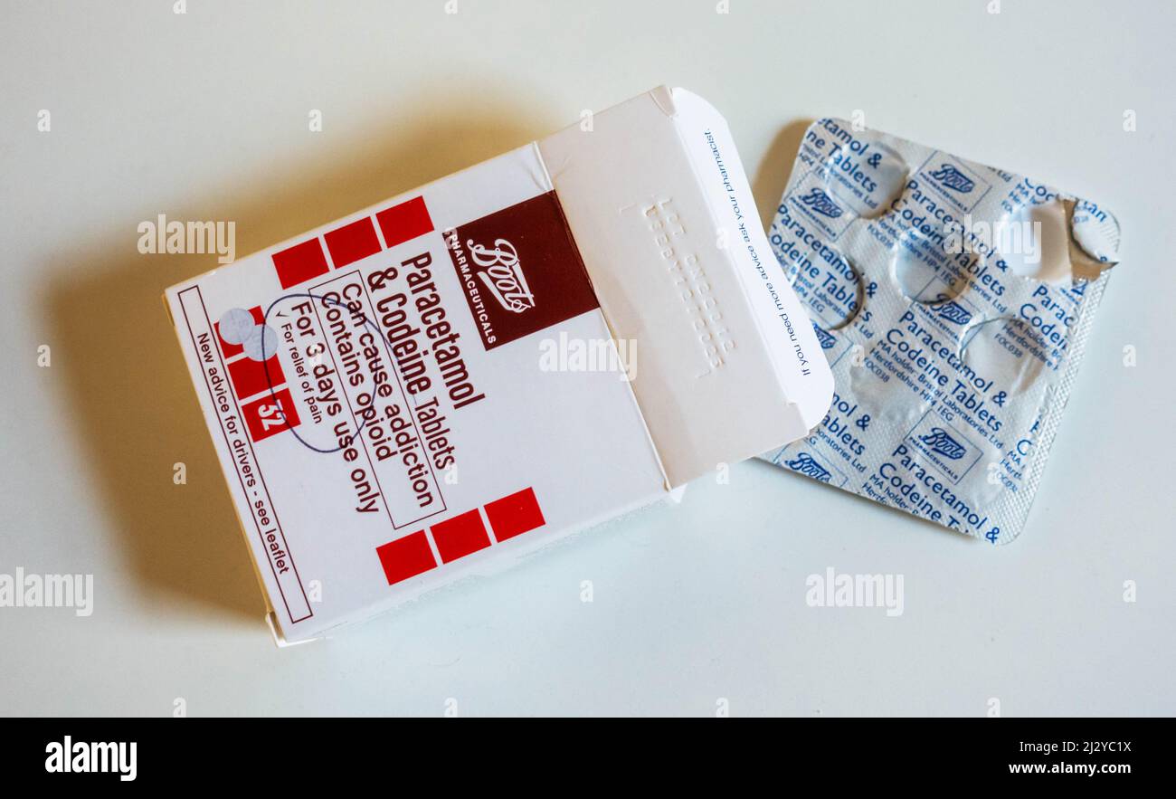 Boots paracetamol & codeine Rx pain medication tablets in the UK Stock  Photo - Alamy